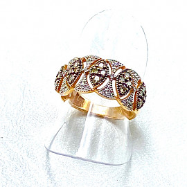 Золота каблучка червоного з білим кольору з жовтими діамантами