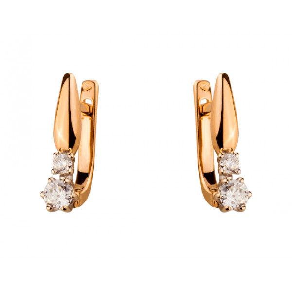 Сережки з золота у червоному з білим кольорі з цирконом