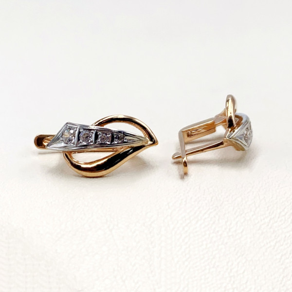 Сережки з золота червоного з білим кольору з цирконом