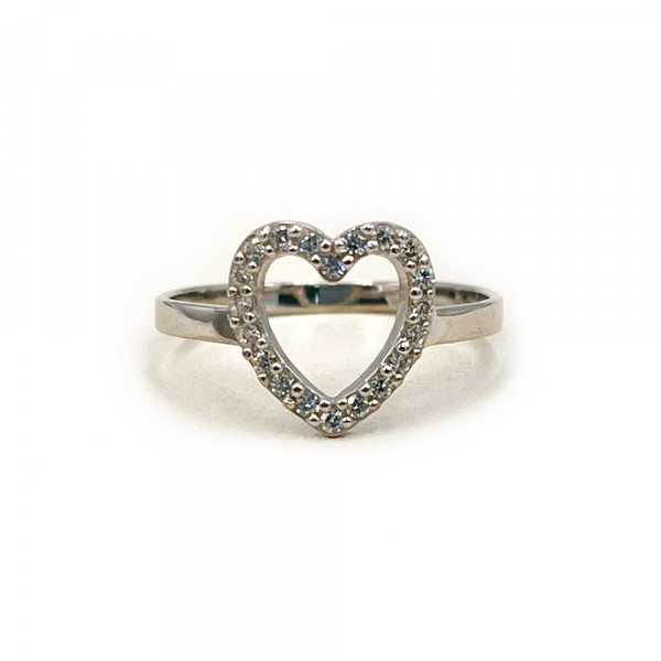 Каблучка з золота білого кольору з цирконом «Серце»