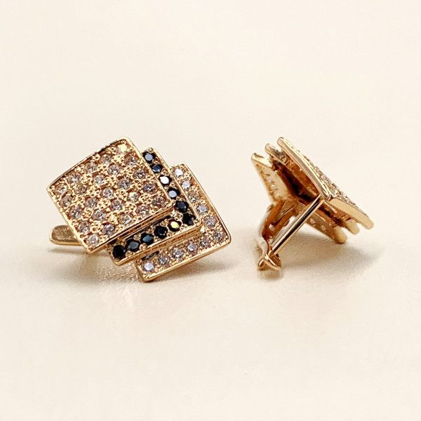 Золоті сережки червоного кольору з цирконом «Квадрати»