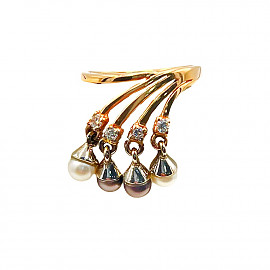 Каблучка з золота у червоному з білим кольорі з перлиною та цирконом 01-200214111