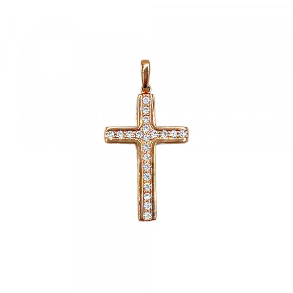 Хрестик з золота у червоному кольорі з цирконом