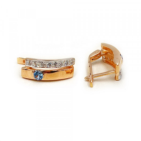 Золотые серьги красного с белым цвета с цирконом