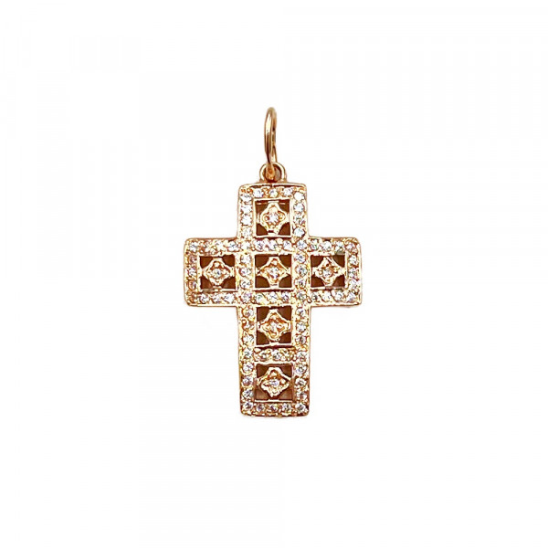 Крестик из красного золота с цирконом
