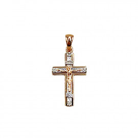 Золотий хрестик у червоному кольорі з цирконом 01-200799811