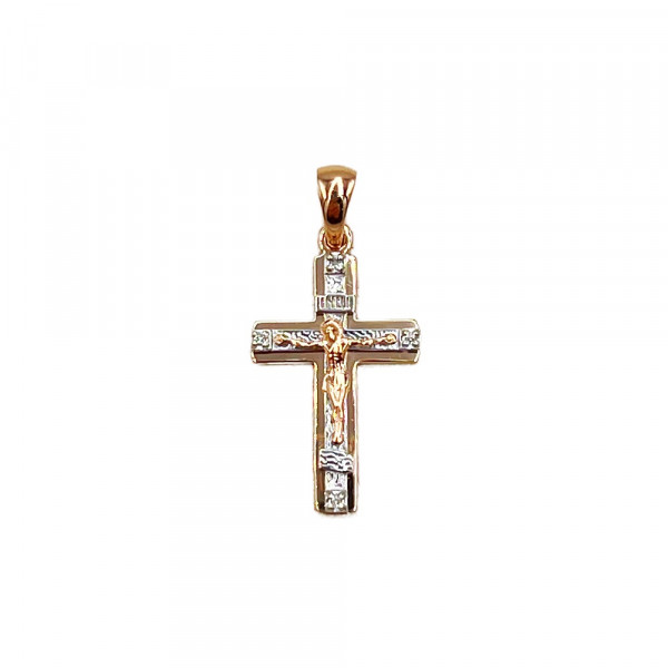 Золотий хрестик у червоному кольорі з цирконом