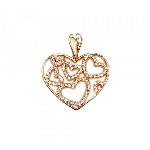 Золотий кулон у червоному кольорі з цирконом «Серця»