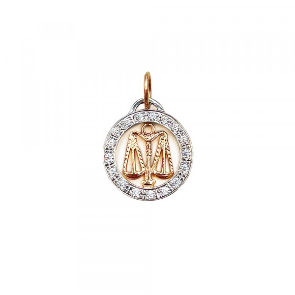 Кулон из красного с белым золота с цирконом «Весы»