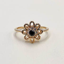 Золотое кольцо в красном цвете с цирконом «Цветок» 01-200088912