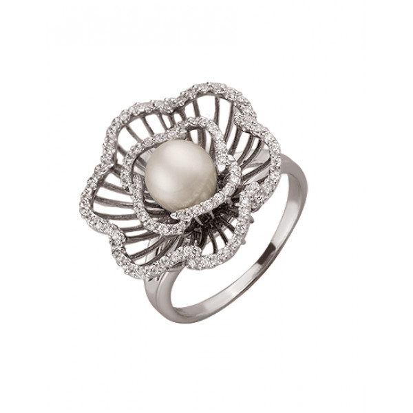 Каблучка з золота у білому кольорі з цирконом «Квітка»