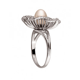 Каблучка з золота у білому кольорі з цирконом «Квітка»