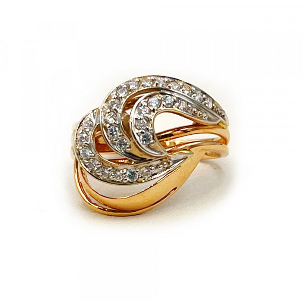 Кольцо из красного с белым золота с цирконом