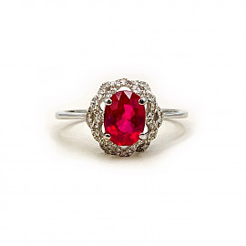 Каблучка з золота з бордовим корундом та жовтими діамантами 01-200856912