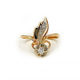 Кольцо из золота в красном с белым цвете с белым и желтыми бриллиантами 01-200872412