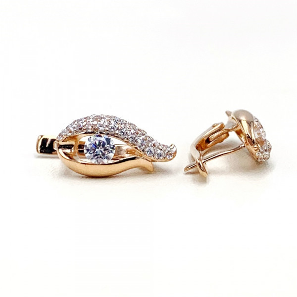Сережки з золота червоного з білим кольору з цирконом