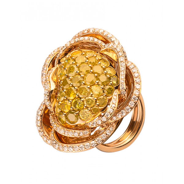 Кольцо из золота красного цвета с белыми бриллиантами