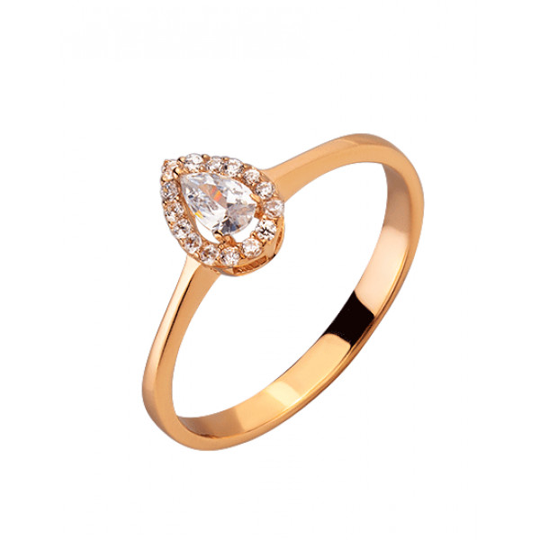 Золотое кольцо в красном цвете с цирконом