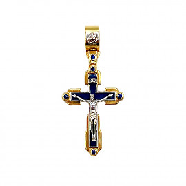 Крестик из золота в желтом с белым цвете с эмалью и цирконом 01-200195813
