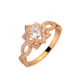 Золотое кольцо в красном цвете с цирконом 01-200230613