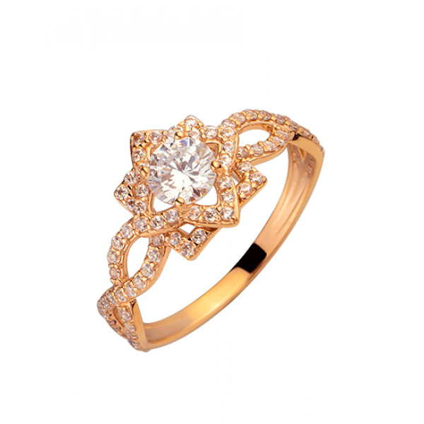 Золотое кольцо в красном цвете с цирконом