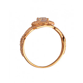 Золотое кольцо в красном цвете с цирконом