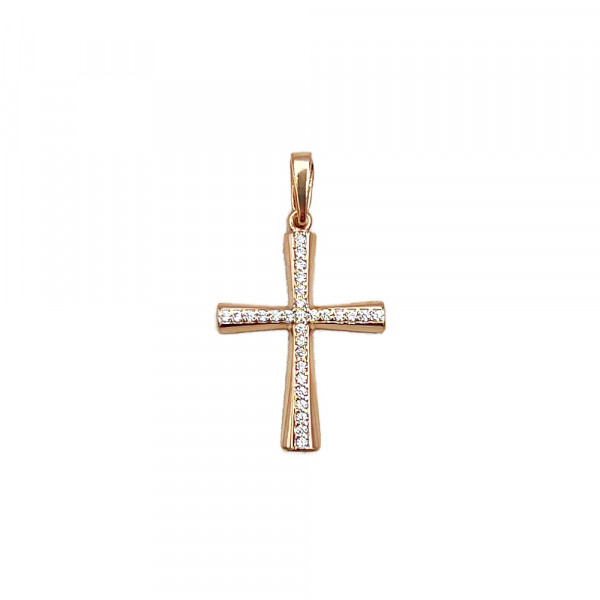 Крестик из золота красного цвета с цирконом