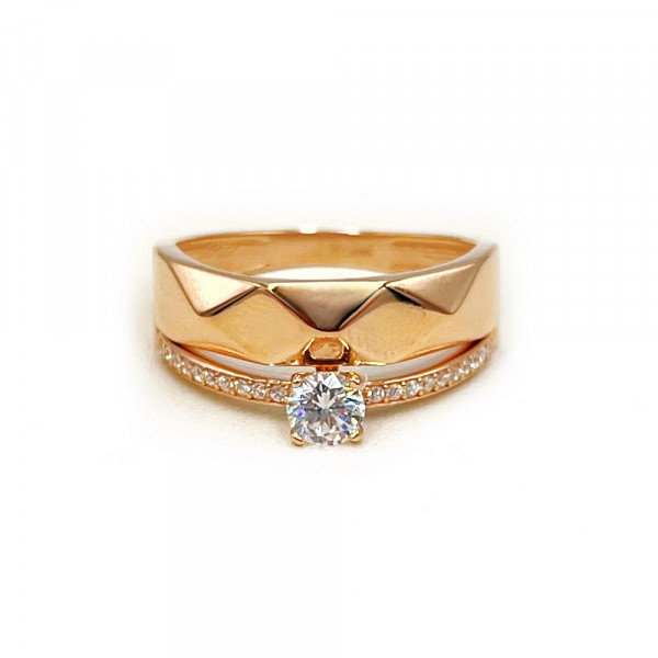 Золота каблучка червоного кольору з цирконом