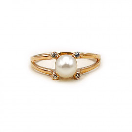 Каблучка з червоного золота з перлиною та цирконом 01-200880013