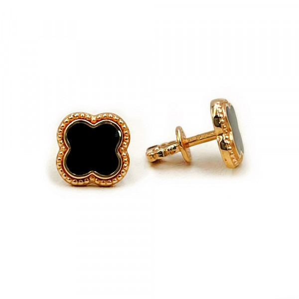 Сережки з золота червоного кольору з емаллю «Конюшина»