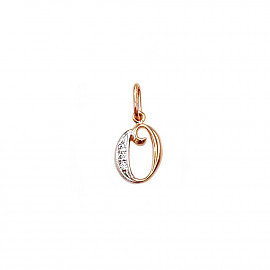 Золотий кулон червоного з білим кольору з цирконом «Літера О» 01-200929613