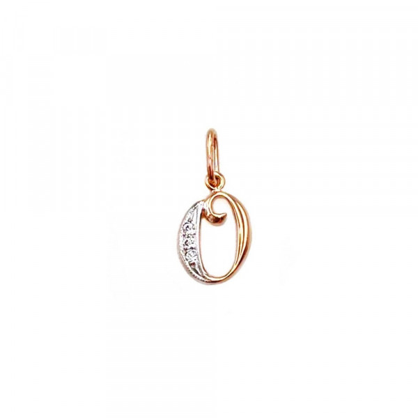 Золотий кулон червоного з білим кольору з цирконом «Літера О»