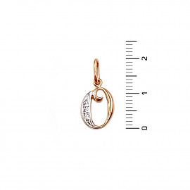 Золотой кулон красного с белым цвета с цирконом «Буква О»