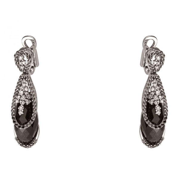 Золотые серьги с белыми бриллиантами и цирконом