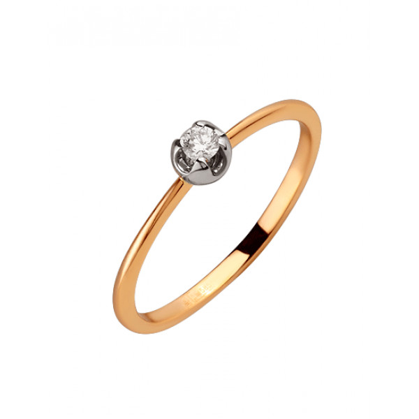 Золотое кольцо красного с белым цвета с белым бриллиантом