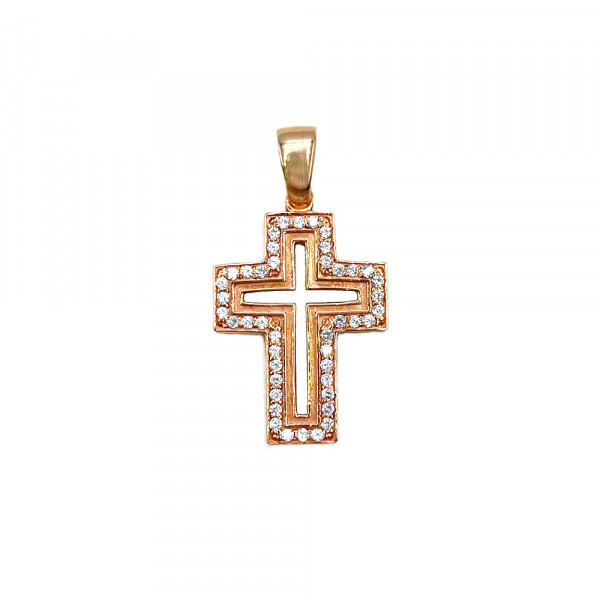 Крестик из красного золота с цирконом