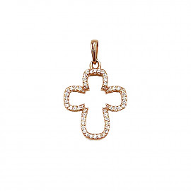 Крестик из золота в красном цвете с цирконом 01-200761014