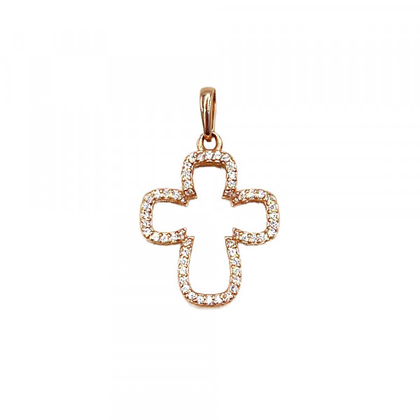 Крестик из золота в красном цвете с цирконом