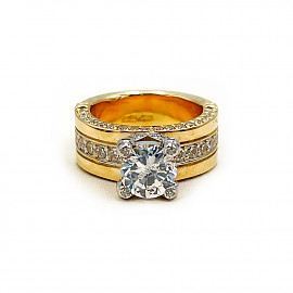 Каблучка з золота жовтого з білим кольору з цирконом 01-200809014
