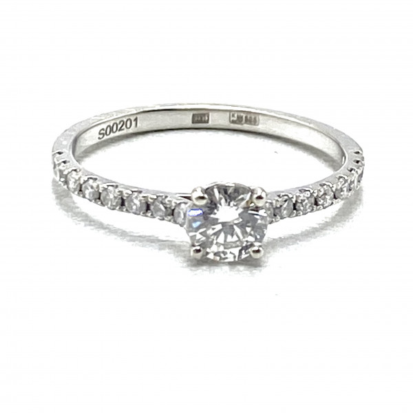 Золота каблучка білого кольору з жовтим та білими діамантами