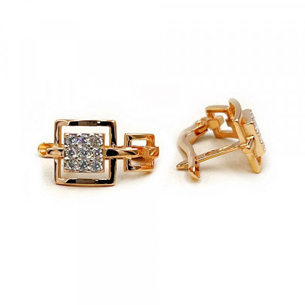 Сережки з червоного з білим золота з цирконом