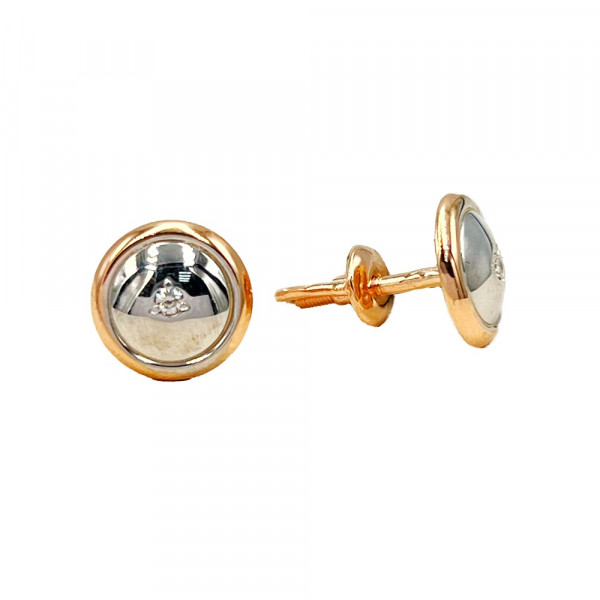 Золоті сережки у червоному з білим кольорі з жовтими діамантами