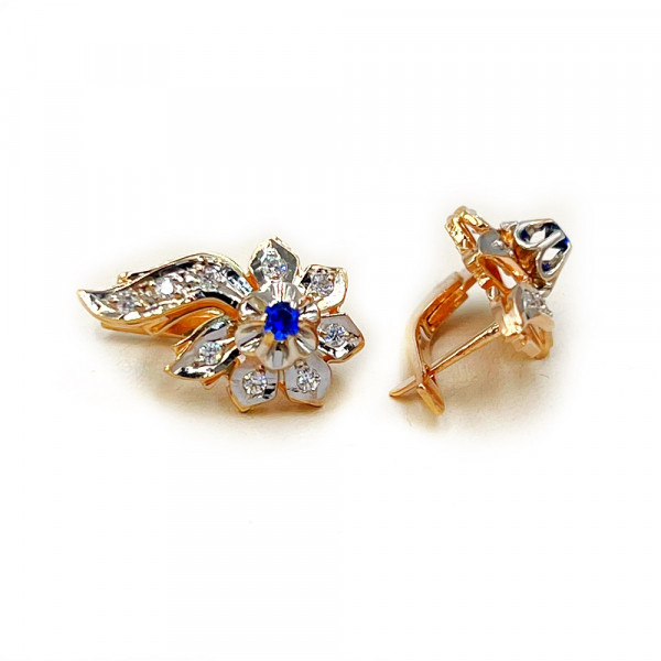 Золоті сережки червоного з білим кольору з цирконом