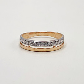 Золотое кольцо красного с белым цвета с цирконом 01-19332215