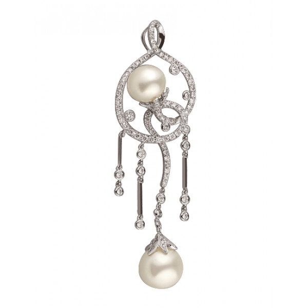 Золотой кулон с белыми бриллиантами и жемчугом