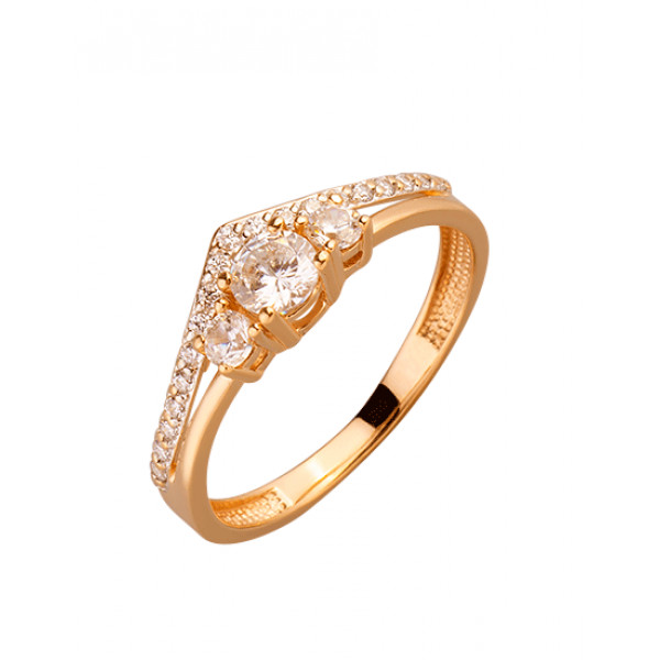 Золотое кольцо красного цвета с цирконом