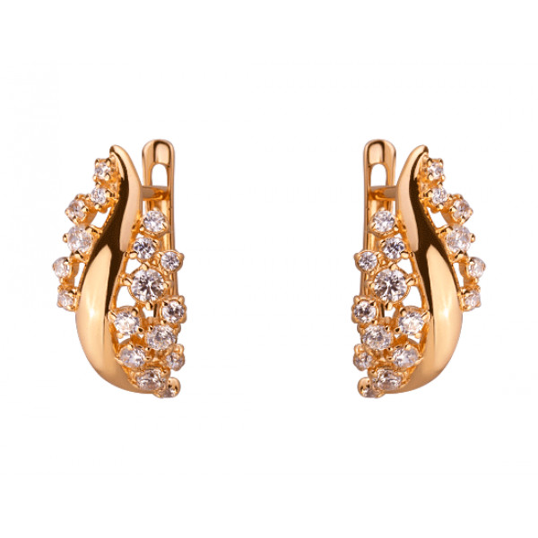 Золотые серьги в красном цвете с цирконом