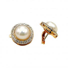 Сережки з золота з перлиною та цирконом 01-200216615