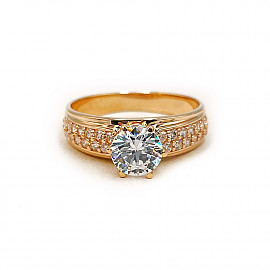 Золота каблучка у червоному кольорі з цирконом 01-200788415