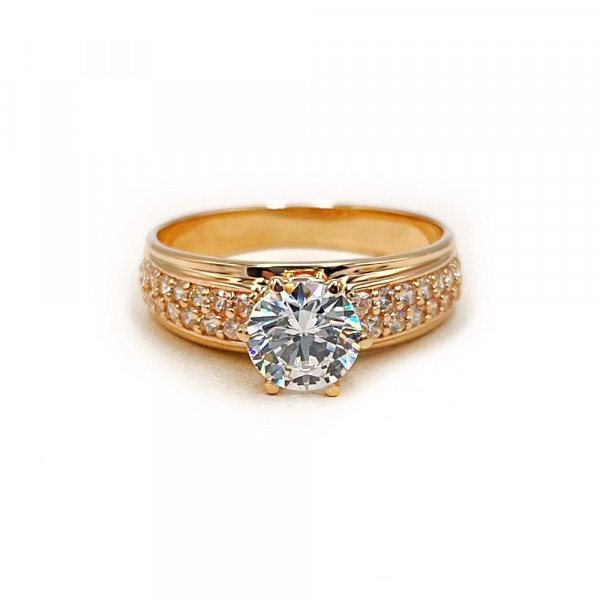 Золота каблучка у червоному кольорі з цирконом